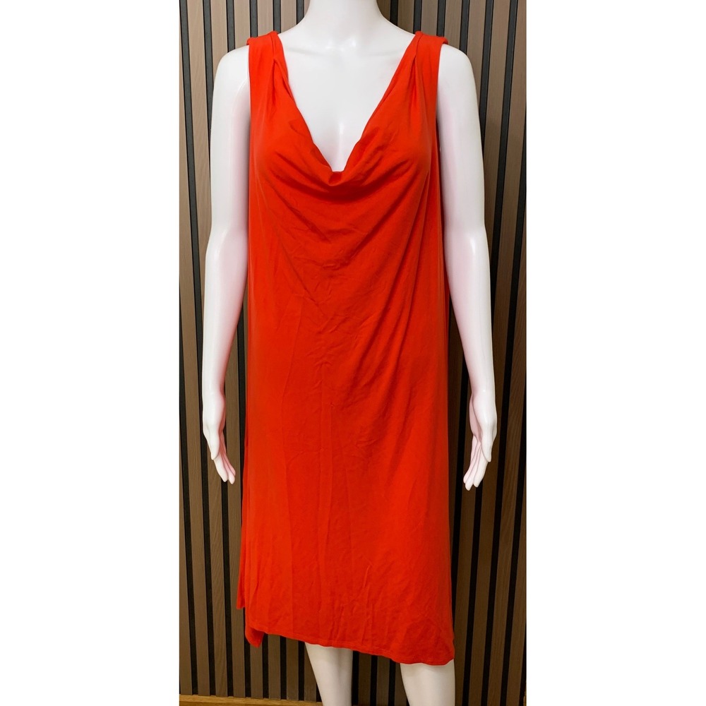 Eileen Fisher Woman Red Orange Cowl Neck Sleeveless Midi Jersey Dress 1X